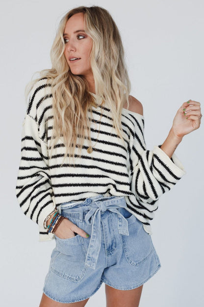 All My Stripes Oversized Sweater - Cream Black