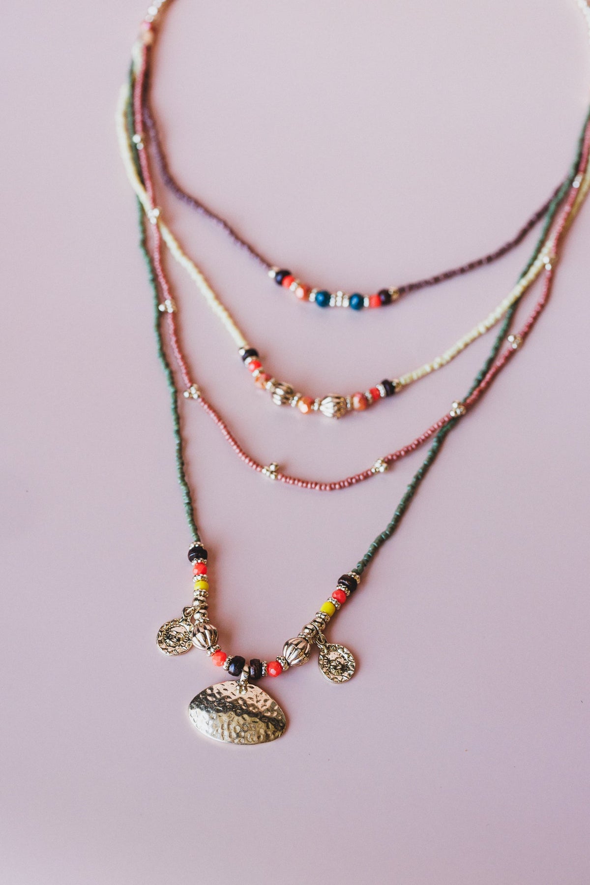 Boho Glow Layered Necklace - Orange Multi - Pre Order
