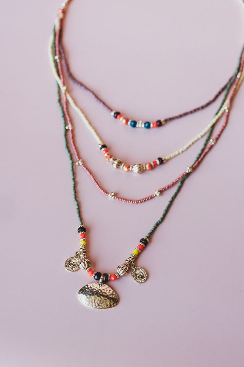 Boho Glow Layered Necklace - Orange Multi - Pre Order