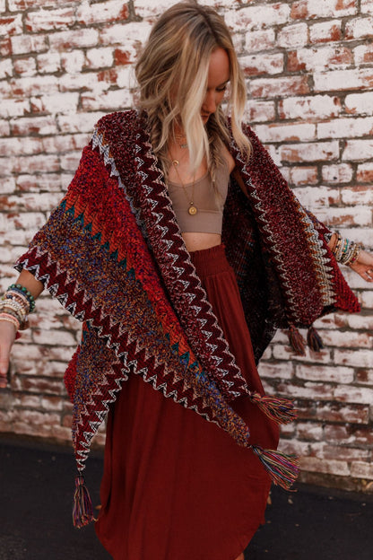 Desert Dreams Crochet Ruana - Maroon - Pre Order