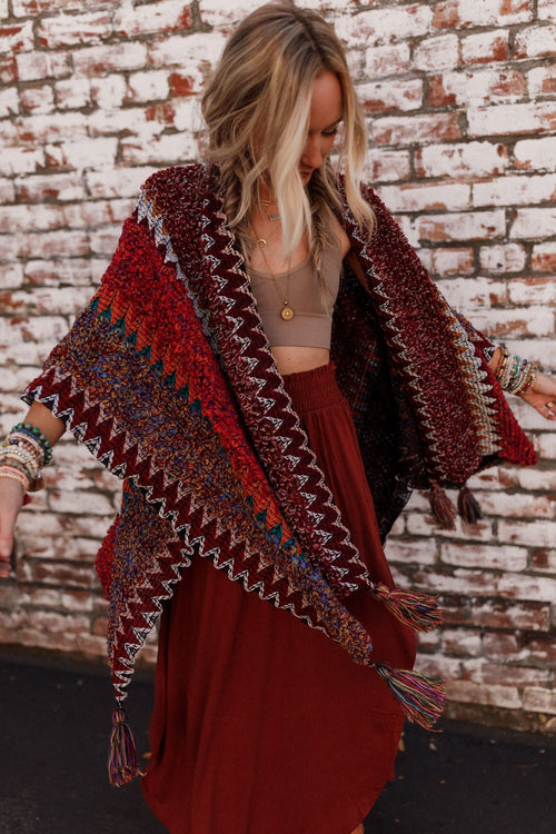Desert Dreams Crochet Ruana - Maroon - Pre Order