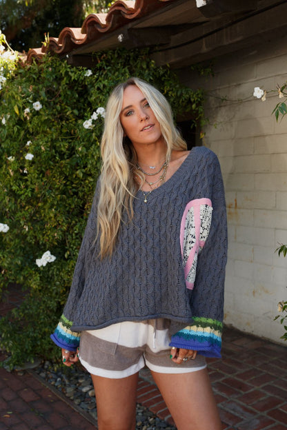 Harmony Peace Patch Sweater - Charcoal