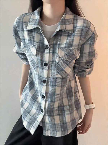 Women's Relaxed-Fit Plaid Cardigan Shirt – Casual Flannel-Style Top