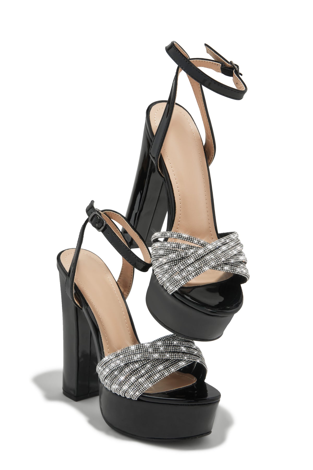 Arianna Embellished Platform Block Heels - Black