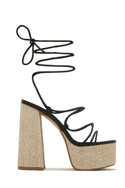 Brunch Al Fresco Lace Up Platform Block High Heels - Print