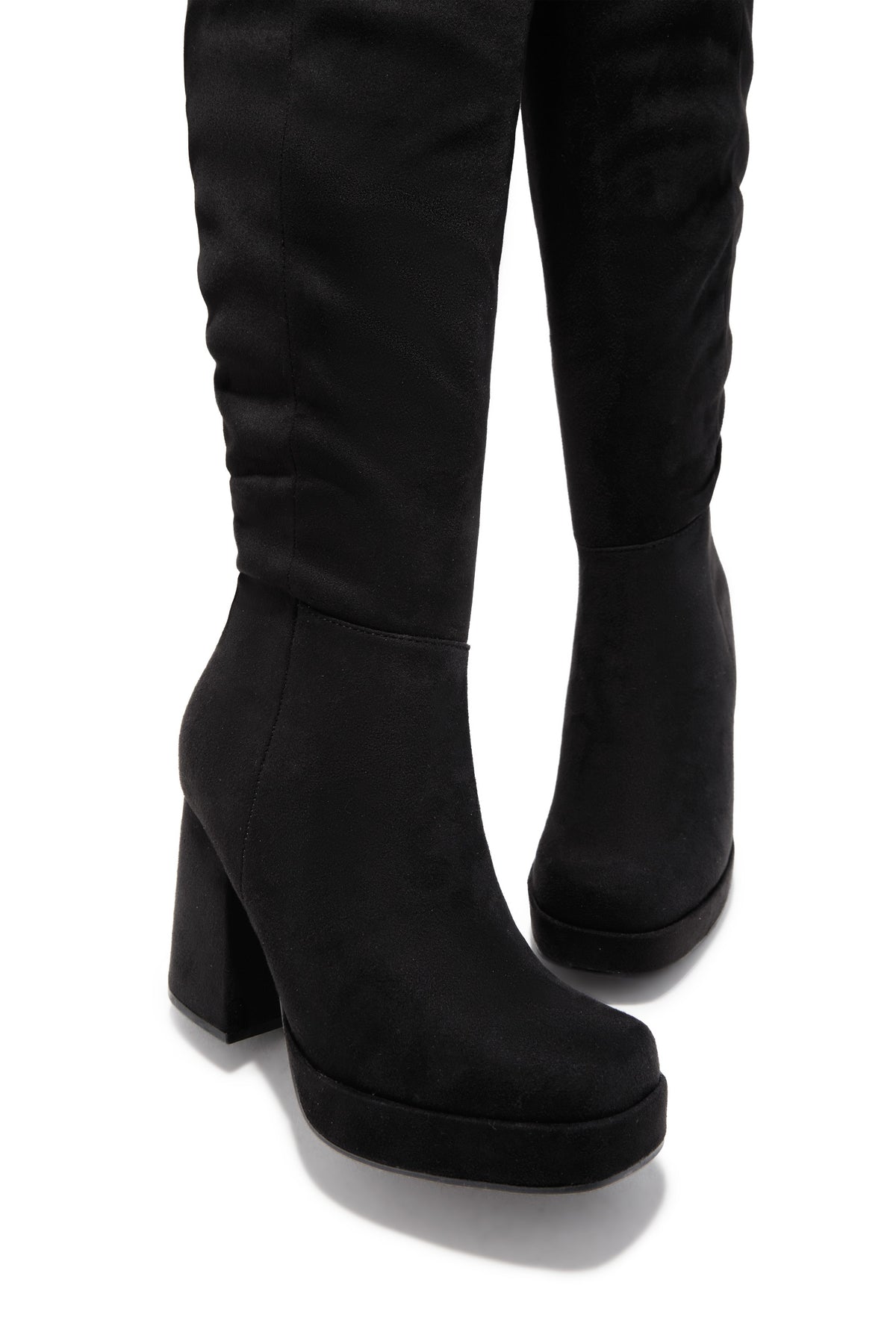Hudson Platform Block Heel Boots - Black Suede