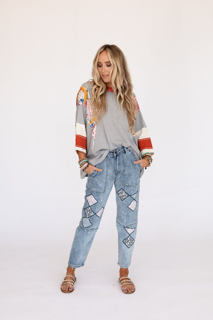Britt Patchwork Top - Dark Gray