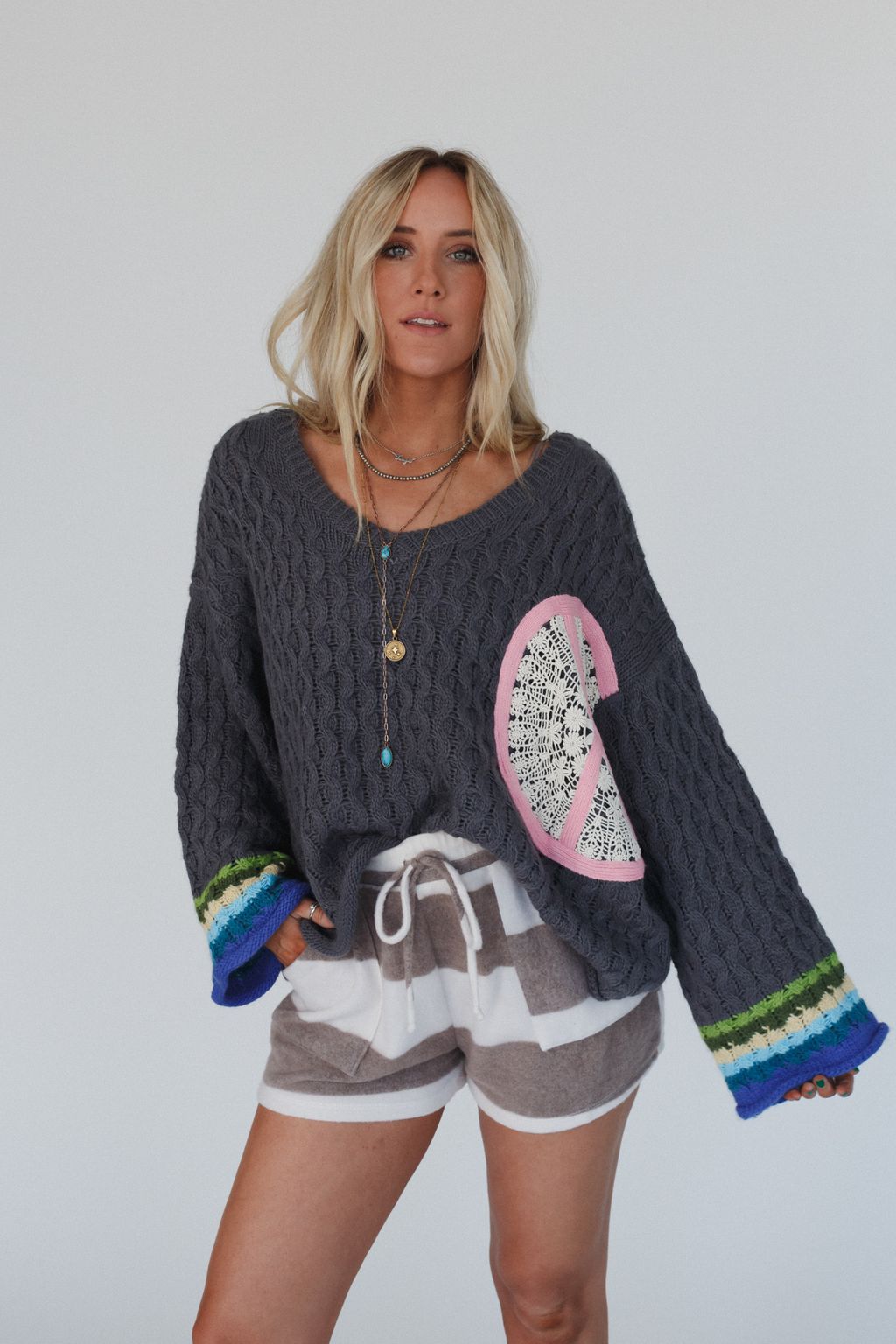 Harmony Peace Patch Sweater - Charcoal