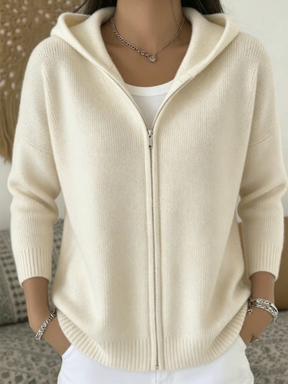 Women's Zip-Up Knitted Hooded Cardigan – Cozy Casual Sweater