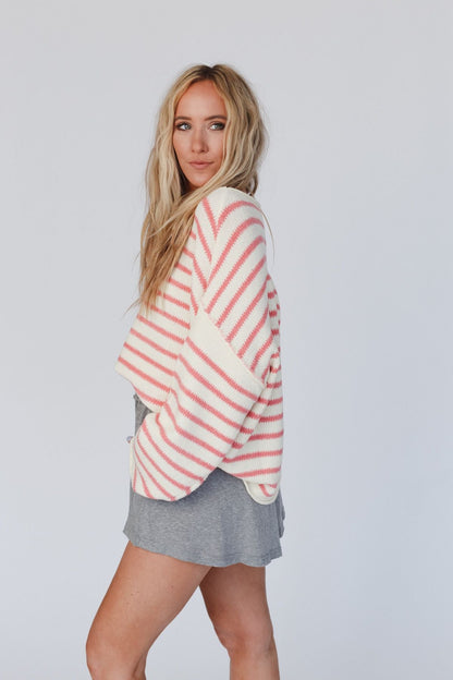 All My Stripes Oversized Sweater - Cream Pink