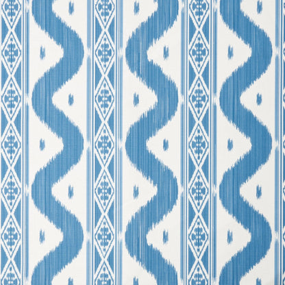 French Blue Ikat Stripe Fabric