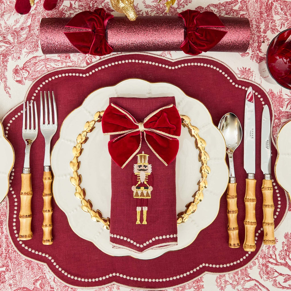 Red Gold Trimmed Velvet Napkin Bows (Set of 4)