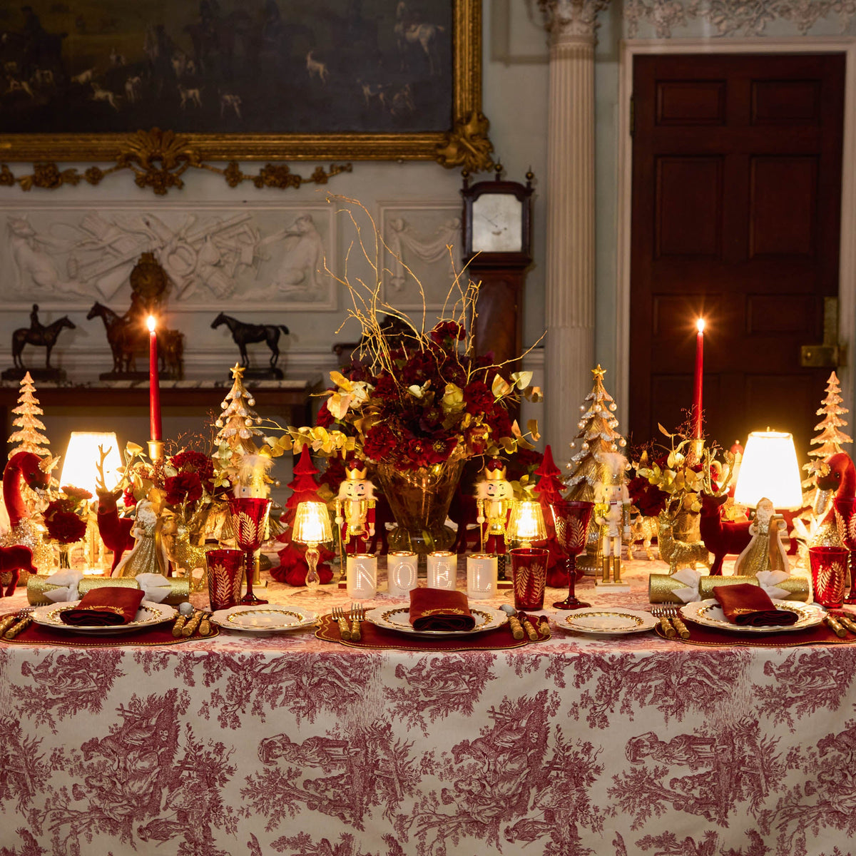 Burgundy Linen Placemats & Gold Bow Garland Napkins (Set of 4)
