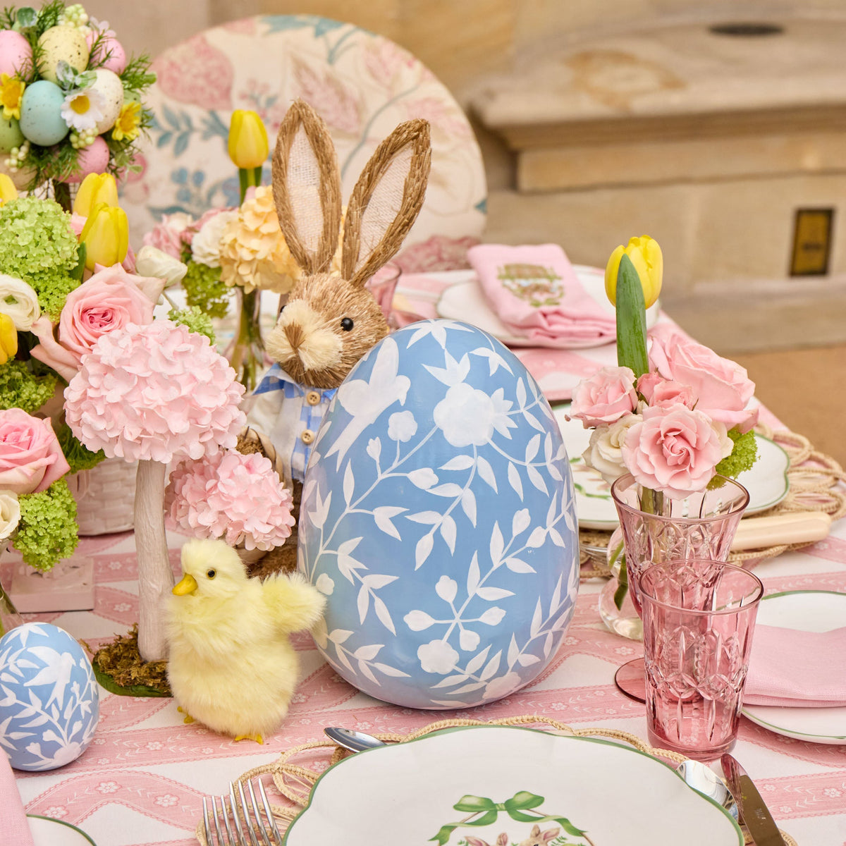 Large Blue Floral Tole Egg