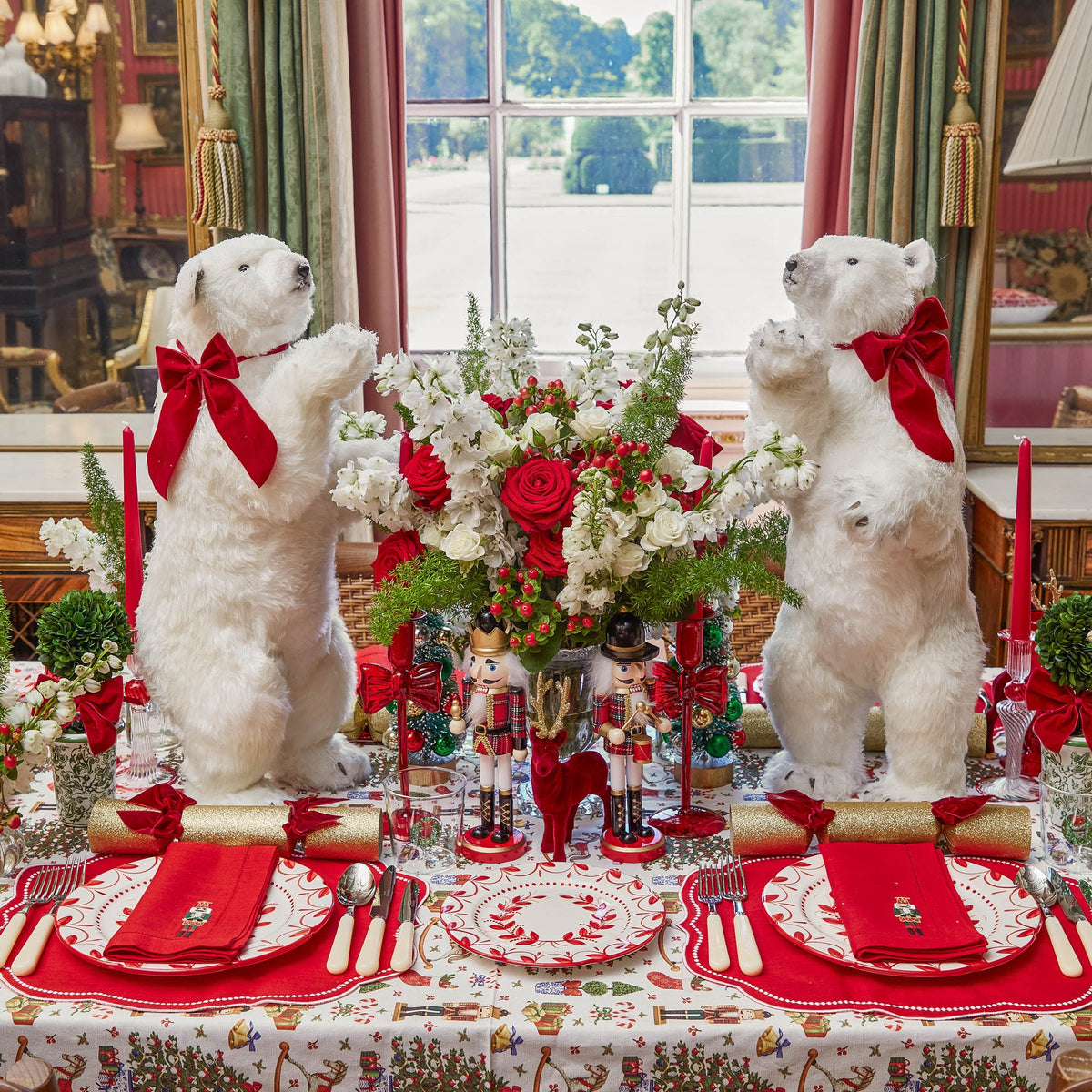 Red Nutcracker Embroidered Linen Napkins (Set of 4)