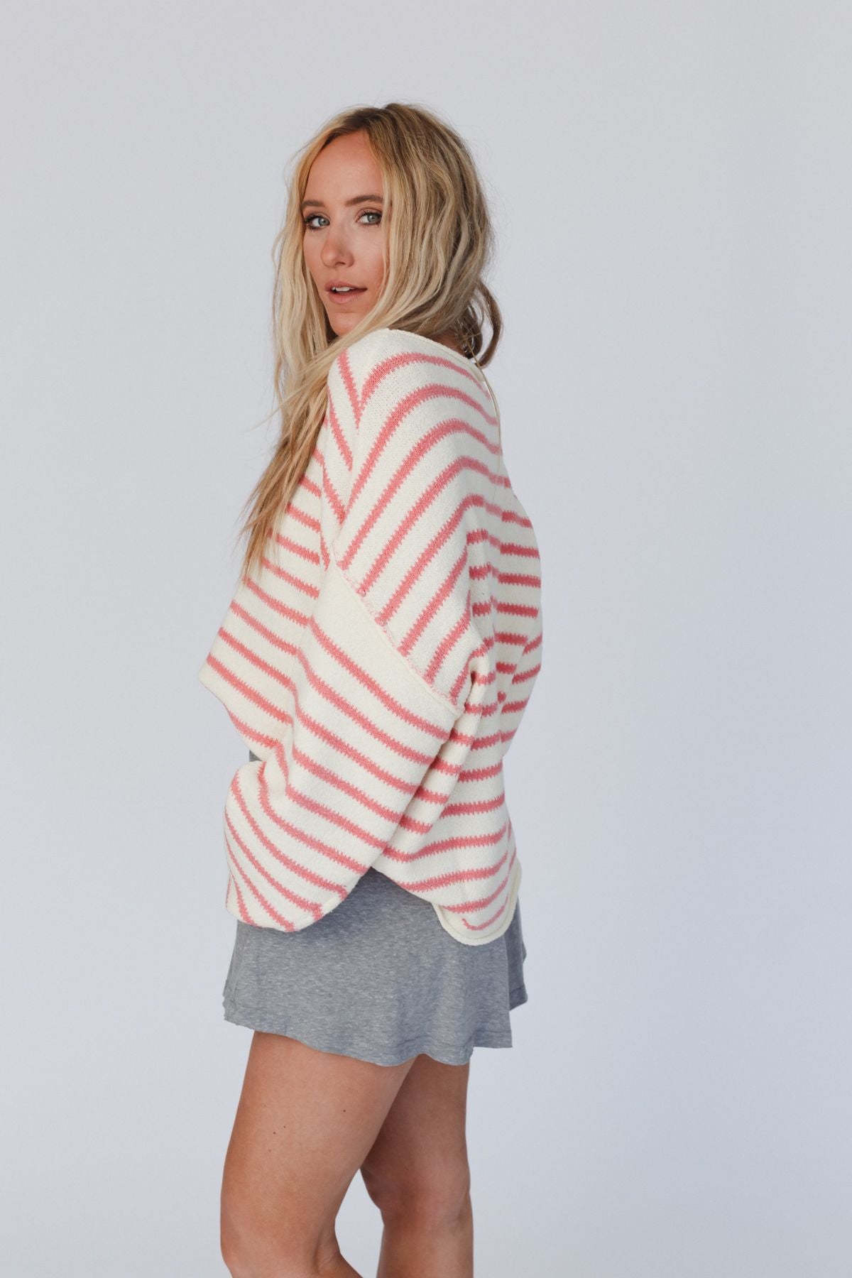 All My Stripes Oversized Sweater - Cream Pink