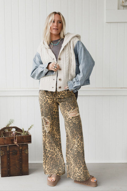 Gwen Denim Sweater Jacket - Oatmeal