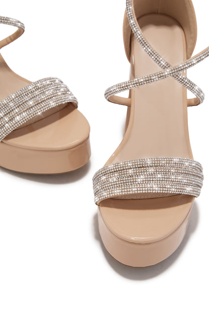 Special Nights Embellished Platform Block Heels - Nude
