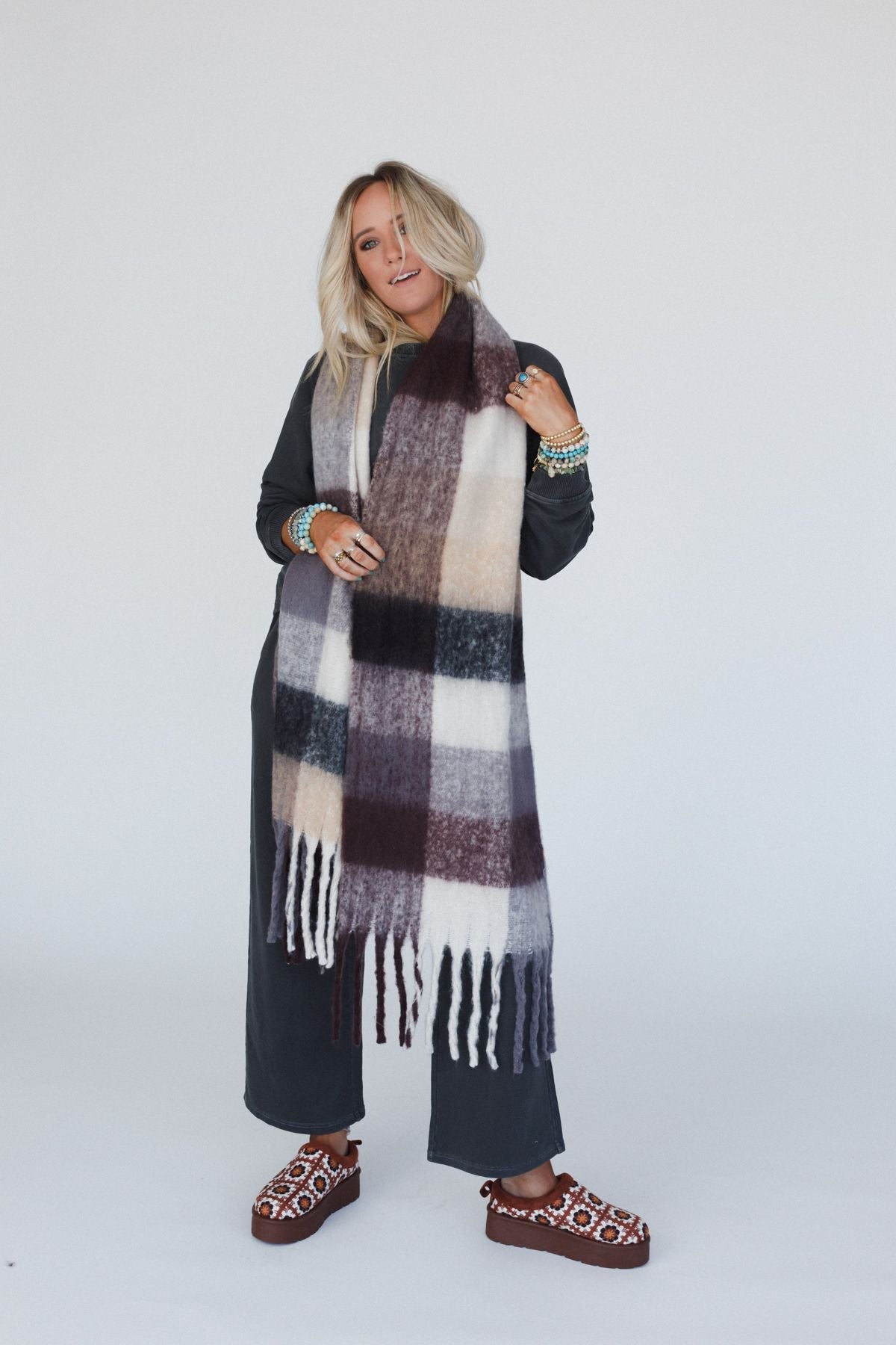 Everest Cozy Plaid Scarf - Black