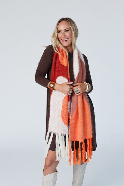 Groovy Swirl Tassel Scarf - Rust
