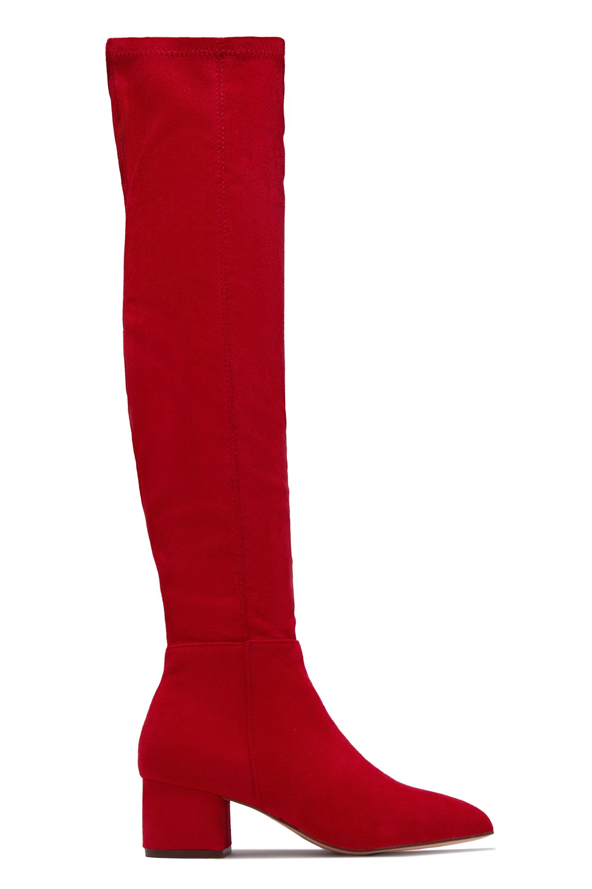New Moon Over The Knee Block Heel Boots - Red