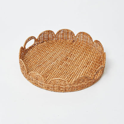 Round Scalloped Rattan Tray With Stand