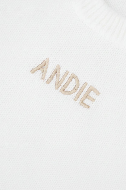 Embroidered Knit Sweater Bubble Romper | Snow