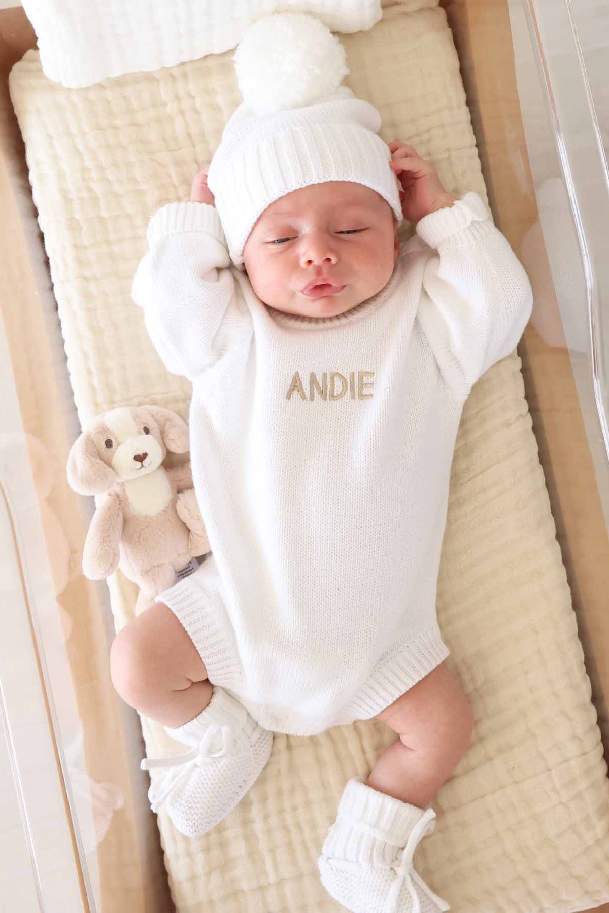 Embroidered Knit Sweater Bubble Romper | Snow