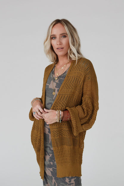 Brenden Knit Netted Cardigan - Brown - Pre Order