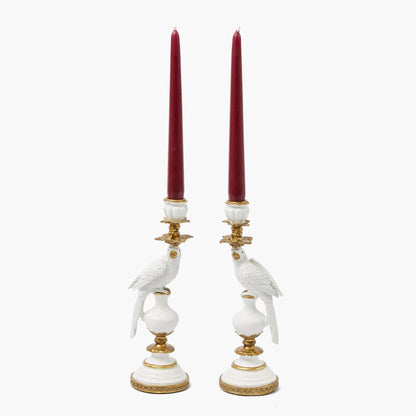 White Small Parrot Candle Holders (Pair)