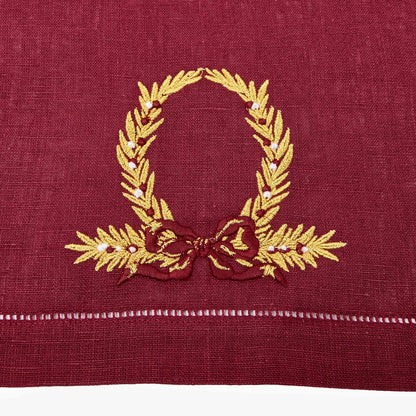 Burgundy Linen Placemats & Gold Bow Garland Napkins (Set of 4)