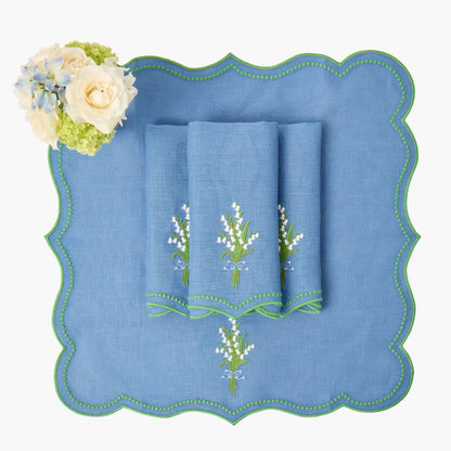 Blue Lily of the Valley Linen Napkins (Set of 4)