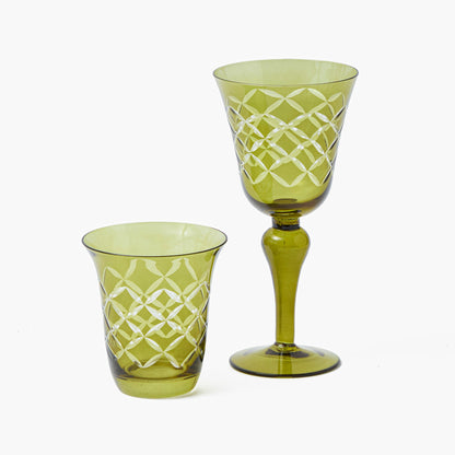 Olive Engraved Glassware (Set of 8)