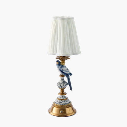 Blue Parrot Rechargeable Lamp with Cream Shade (14cm)