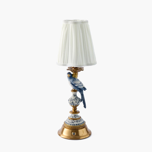 Blue Parrot Rechargeable Lamp with Cream Shade (14cm)