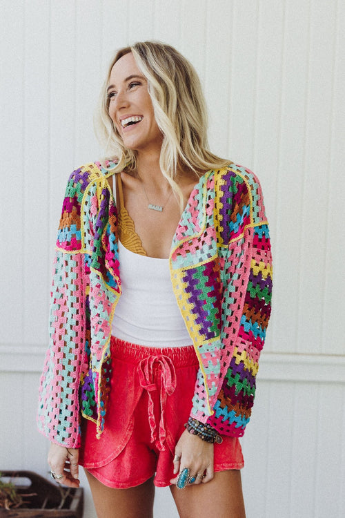 Colorwaves Crochet Cardigan - Pink